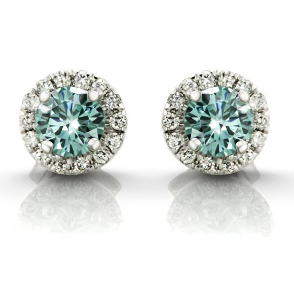 Smart diamond source Jewelry - Diamond Halo Earrings Round Blue VS2 14K White Gold 0.93 TCW